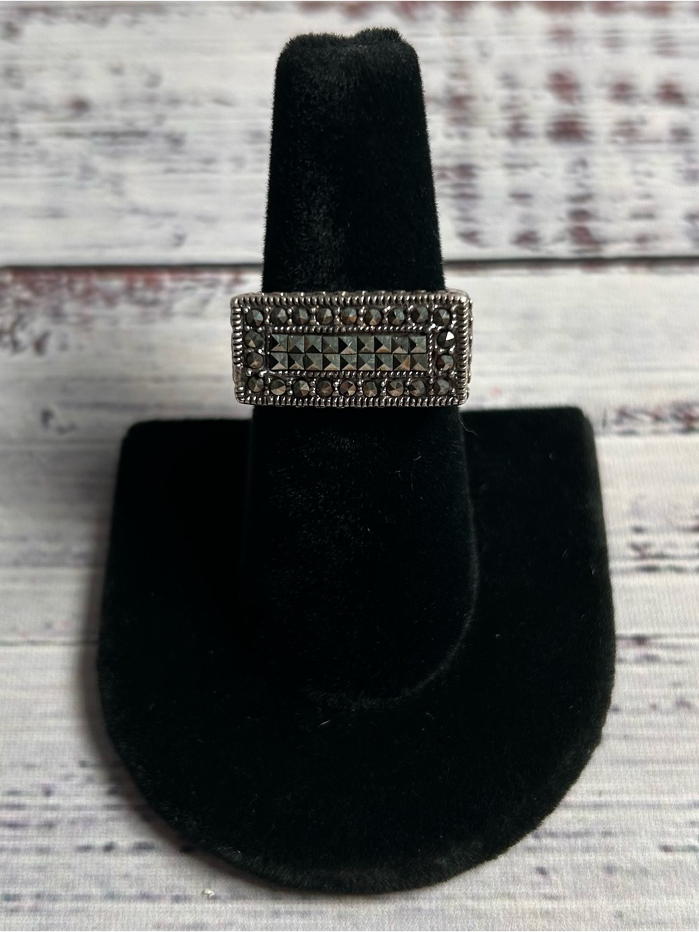 Vintage TH Sterling Silver Marcasite Ring Size 6.5